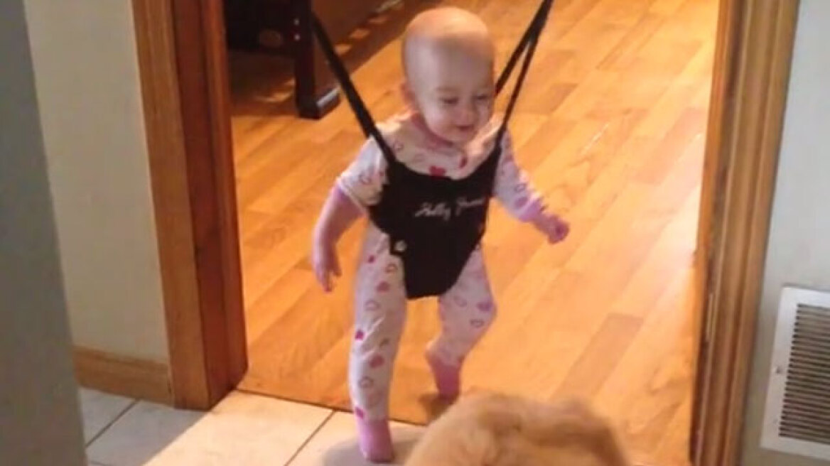 Βίντεο: Όταν ένας σκύλος μαθαίνει σε ένα μωράκι πώς να... χοροπηδάει